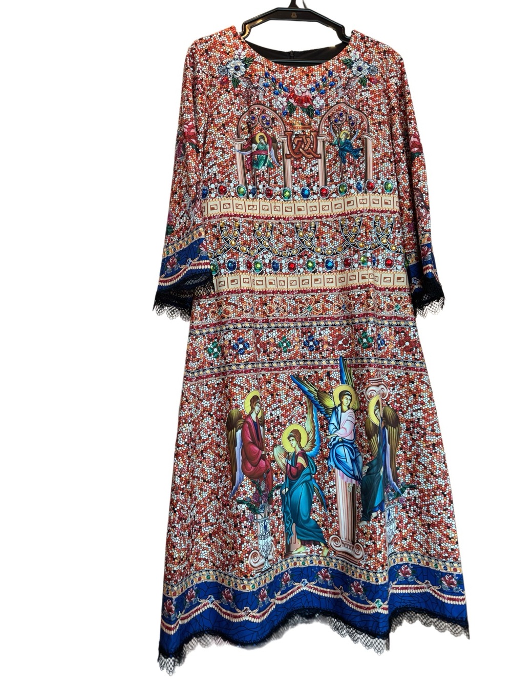 Designer-style Religious Motif Mosaic Print MIDI Dress
